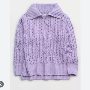 Aerie Cable Car Quarter Zip Chunky-Knit Crochet Cozycore Sweater Oversized Sz XL